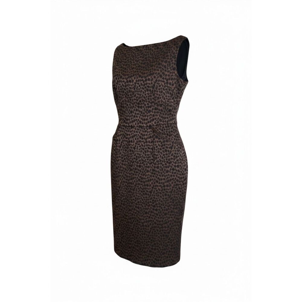 NWOT David Warren Leopard Print Sleeveless Sheath Dress Brown Black Size 4